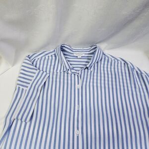 Beach Lunch Lounge Timeless Blue stripe Button Front Short Sleeve Shirt Large
